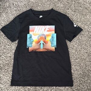 Nike Black Tee with Sunset Graphic and Teal Accents